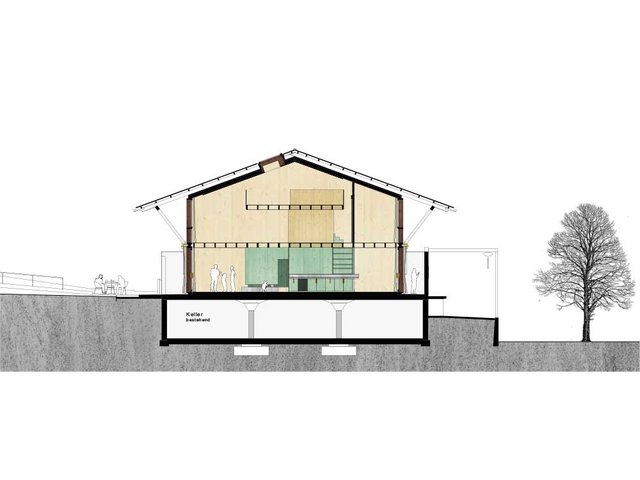 So sieht eine Wohnung mit drei Geschossen aus. Das modulare System erlaubt es, relativ einfach und frei bis zu zwei Böden in den Raum einzuziehen und eine Galerie individuell zu platzieren. 